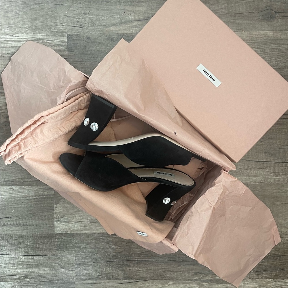 Miu Miu 💎 Mule High Heel with Large Diamond shaped Stones in Heel Slide